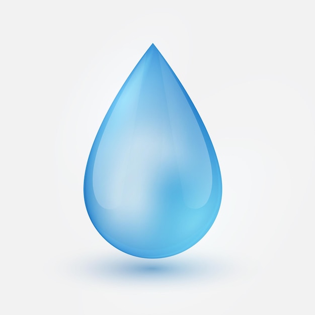 Gota de agua única azul brillante aislada sobre fondo blanco ilustración vectorial