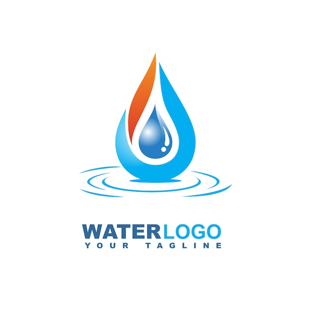 Gota de agua vector logo con hoja y mano