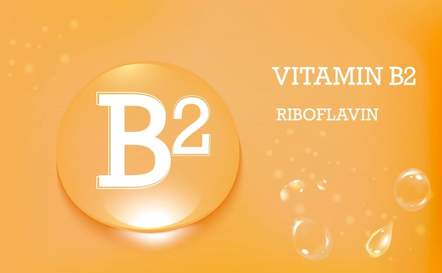 Gota de agua con vitamina B2 riboflavina color naranja y estructura Complejo vitamínico Belleza nutrición cuidado de la piel diseño Banner Vector ilustración