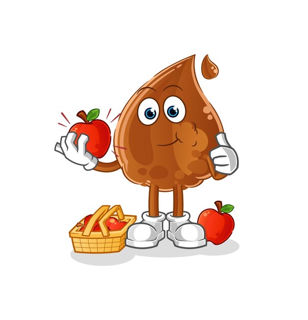 Gota de chocolate comiendo una ilustración de manzana. vector de caracteres