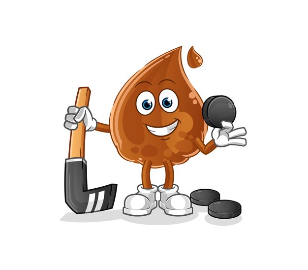 Gota de chocolate jugando vector de hockey. personaje animado