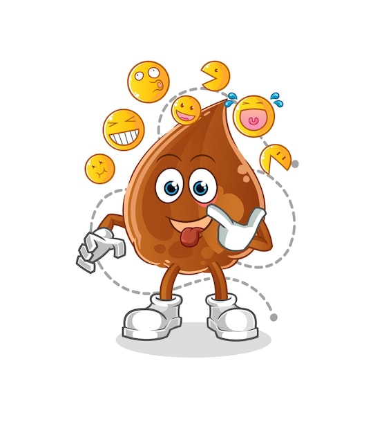 La gota de chocolate se ríe y se burla del personaje. vector de mascota de dibujos animados