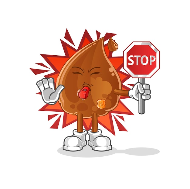 Gota de chocolate con señal de stop. vector de mascota de dibujos animados