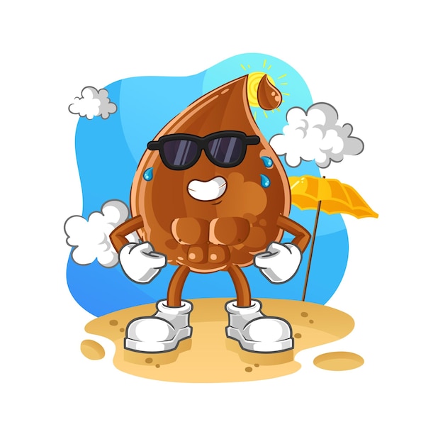 Gota de chocolate tomando el sol en verano. vector de personaje