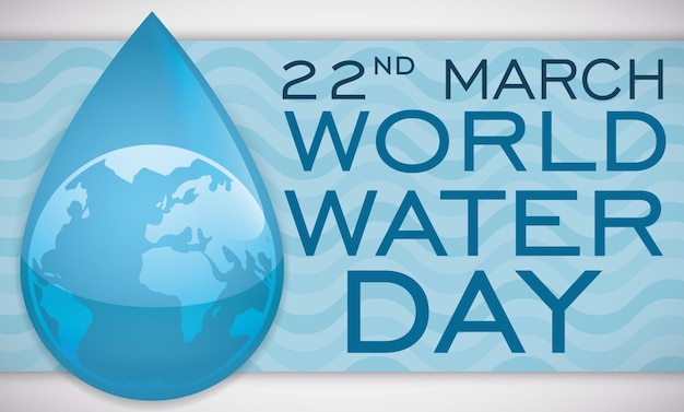 Gota con globo y etiqueta decorada con patrón de onda para el Día Mundial del Agua el 22 de marzo