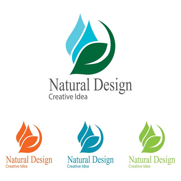 Gota de gota de agua con hoja para vector de diseño de logotipo ecológico natural fresco y saludable
