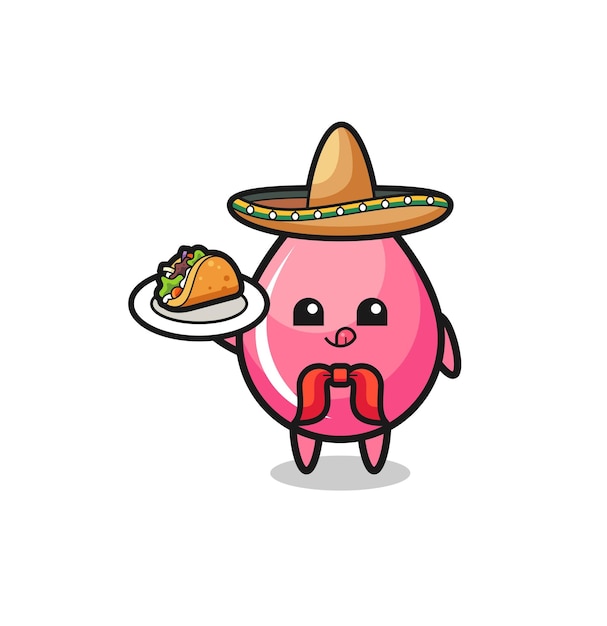 Vector gota de jugo de fresa mascota del chef mexicano sosteniendo un taco