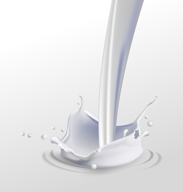 Gota de leche realista con salpicaduras aisladas sobre un fondo claro. ilustración vectorial