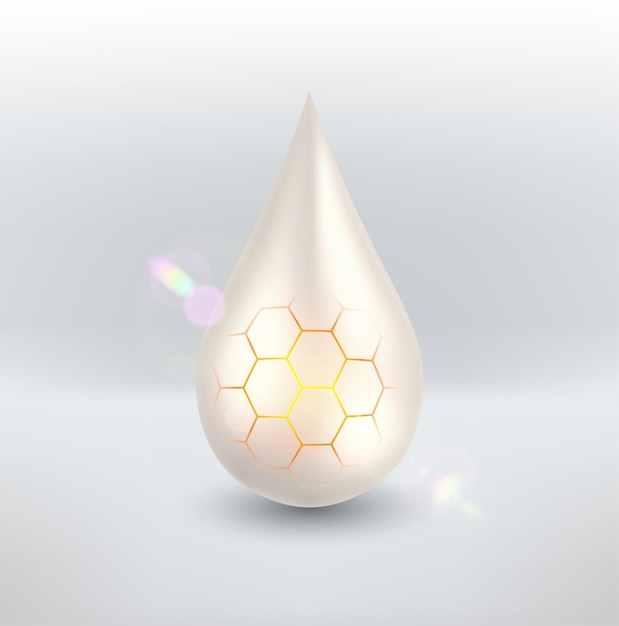 Gota de luz vectorial realista de crema con textura hexagonal Crema para el cuidado de la piel con miel