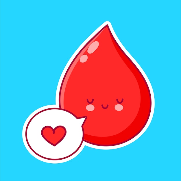 Gota de sangre divertida feliz linda con el corazón en la burbuja del discurso. ilustración de personaje de kawaii de dibujos animados de línea plana | Vector Premium Gota de sangre divertida feliz linda con el corazón en la burbuja del discurso. ilustración de personaje de kawaii de dibujos animados de línea plana | Vector Premium