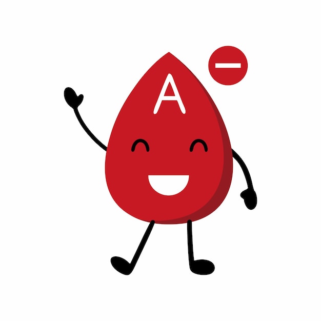 Una gota de sangre con factor Rh. Ilustración de vector con tipo de sangre en estilo de dibujos animados