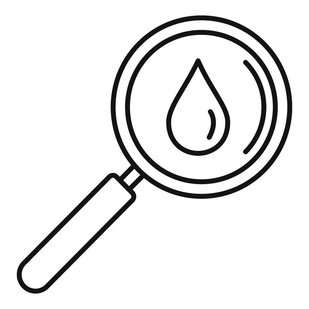 Gota de sangre bajo el icono de lupa Contorno de gota de sangre bajo el icono de vector de lupa para diseño web aislado sobre fondo blanco