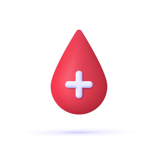 Gota de sangre con símbolo de cruz médica Donación salud hematología medicina concepto 3d vector icono Dibujos animados estilo minimalista