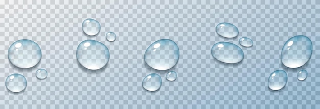 Gotas de agua azul. gotas, condensación en la superficie. gotas realistas sobre transparente.