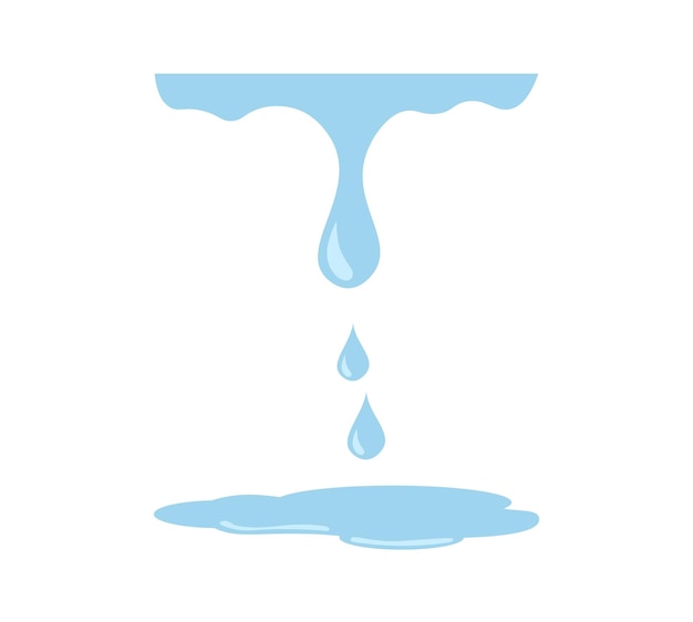 Gotas de agua y charcos gotas de lluvia de dibujos animados vector azul plano caída de lluvia gotas simples