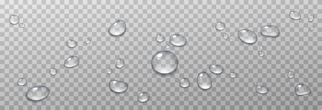 gotas de agua, condensación en la ventana, en la superficie. Gotas realistas sobre un fondo transparente aislado.
