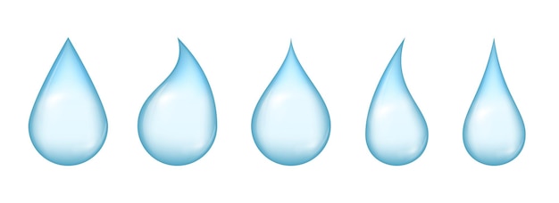 Gotas de agua iconos de gota de humedad azul elementos acuáticos que caen por goteo puro realista juego de vectores de gotas de lluvia que gotean gotas claras