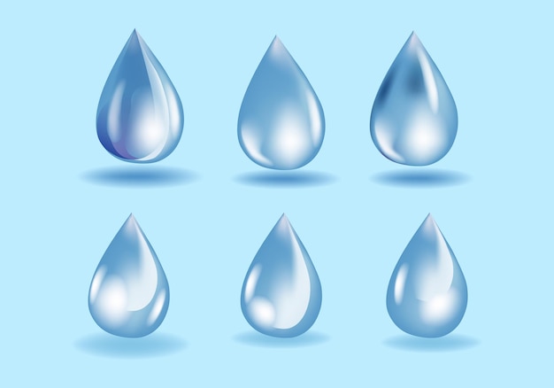 Gotas de agua líquido salpicaduras de agua elemento icono signo y símbolo conjunto de ilustraciones vectoriales