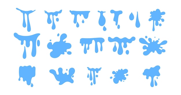 Gotas de agua líquido salpicaduras de agua elemento icono signo y símbolo conjunto de ilustraciones vectoriales