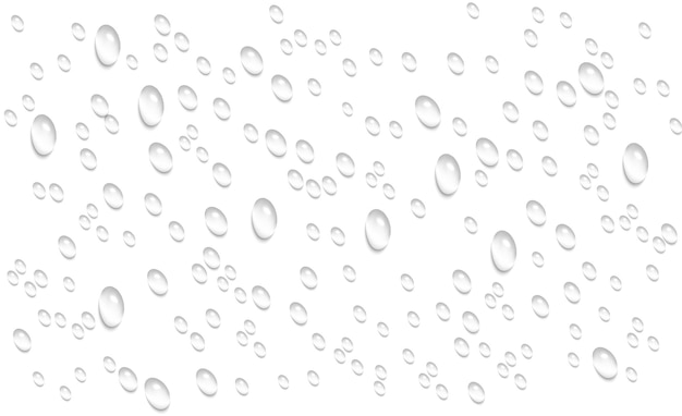 Gotas de agua de lluvia que caen sobre un fondo transparente Superficie clara húmeda con burbujas en la superficie