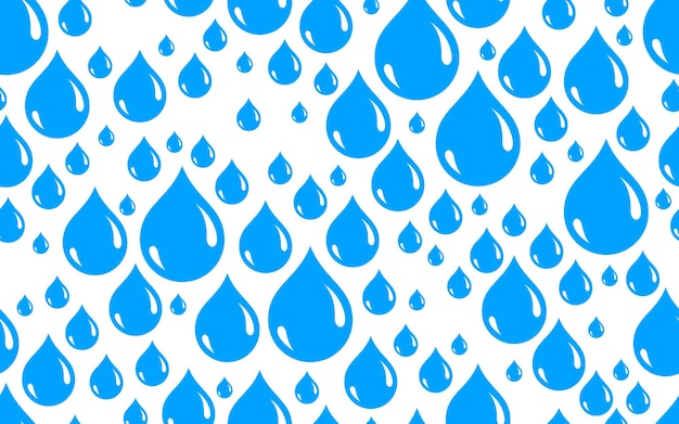 Gotas de agua papel tapiz vectorial sin costuras, fondo de patrón sin fin de gotas de lluvia, imagen del tema del clima.