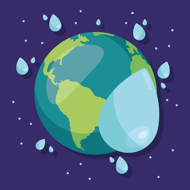 Gotas de agua y planeta tierra