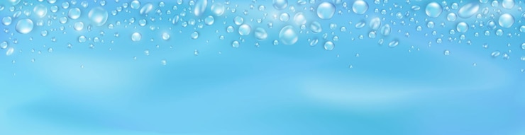 Vector gotas de agua realistas o fondo de rocío con espacio en blanco para el texto banner vacío azul con salpicaduras