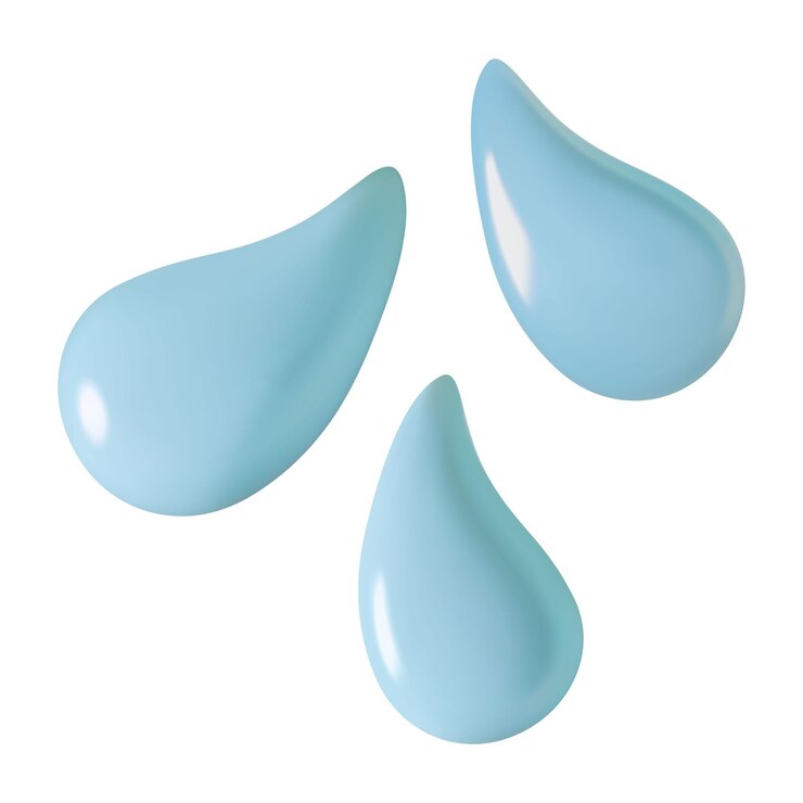 Vector gotas de agua salpicaduras emoji 3d de lágrimas de sudor o icono vectorial de lluvia aislado en fondo blanco