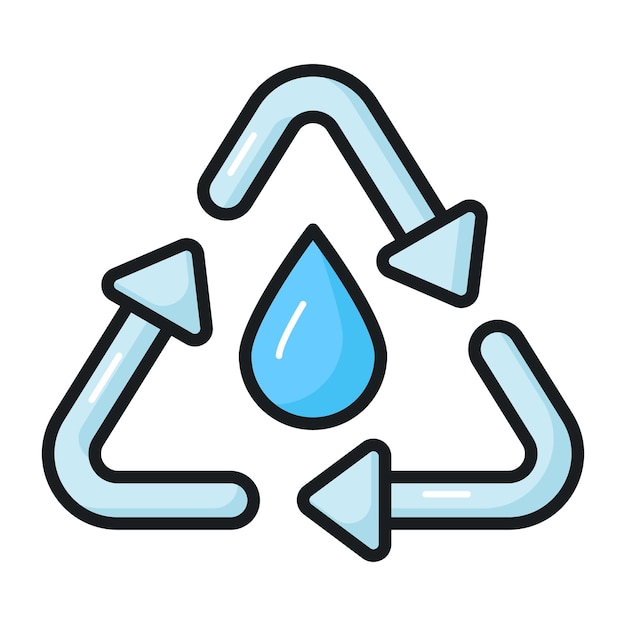 Gotas de agua con un signo de reciclaje que denota el concepto de vector de diseño de icono premium de reciclado de agua