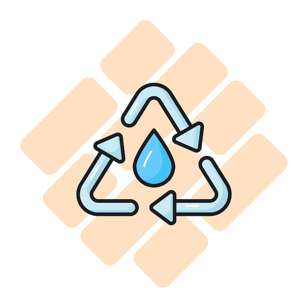 Gotas de agua con un signo de reciclaje que denota el concepto de vector de diseño de icono premium de reciclado de agua
