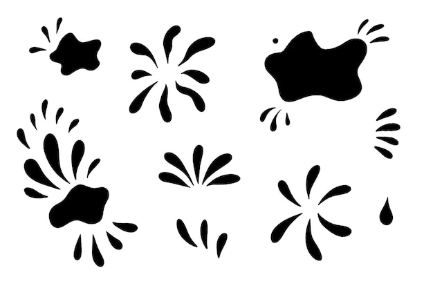 Gotas de agua y silueta de salpicaduras en estilo doodle simple Establezca diferentes formas y siluetas líquidas