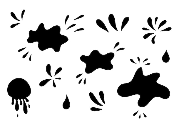 Gotas de agua y silueta de salpicaduras en estilo doodle simple Establezca diferentes formas y siluetas líquidas
