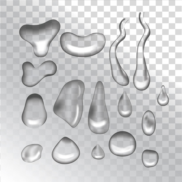 Vector las gotas de agua transparentes son adecuadas para representar gotas de lluvia, rocío, bebidas frescas