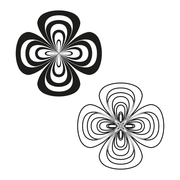 Gotas en forma de pétalo Icono de flor abstracto Elemento de remolino central Forma gráfica vectorial