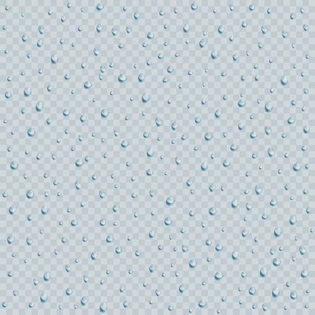 Gotas de lluvia de agua o ducha de vapor textere sobre fondo transparente. Gotas puras realistas condensadas. ilustración