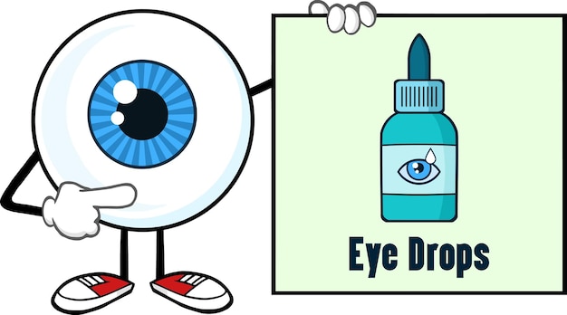 Vector gotas para los ojos de dibujos animados que dicen gotas para los ojos