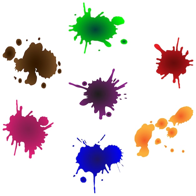 Gotas y salpicaduras de tinta Gotas de pintura líquida y salpiciduras de tinta Vector sobre fondo blanco