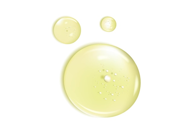 Gotas de suero amarillo cosmético realistas Gotas de serum líquido con textura de gel o cuidado de la piel con colágeno