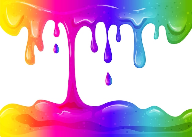 Vector goteo de fondo de limo de arco iris. ilustración colorida de un juguete para niños. ilustración vectorial de limo, pintura, limo, mocos, goma de mascar, líquido