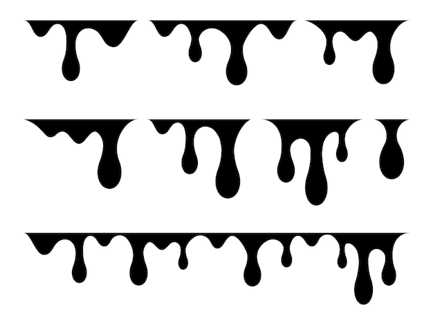 Goteo de pintura. Gotas que fluyen. Tinta corriente o líquido negro.