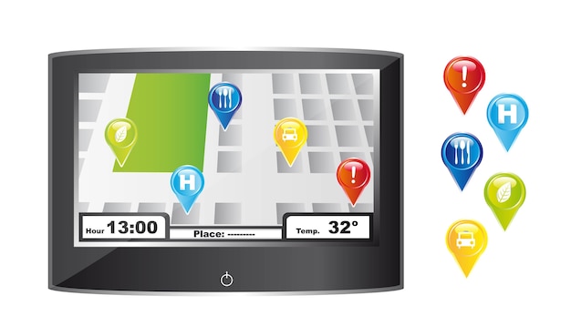 Gps con iconos de colores sobre fondo blanco ilustración vectorial