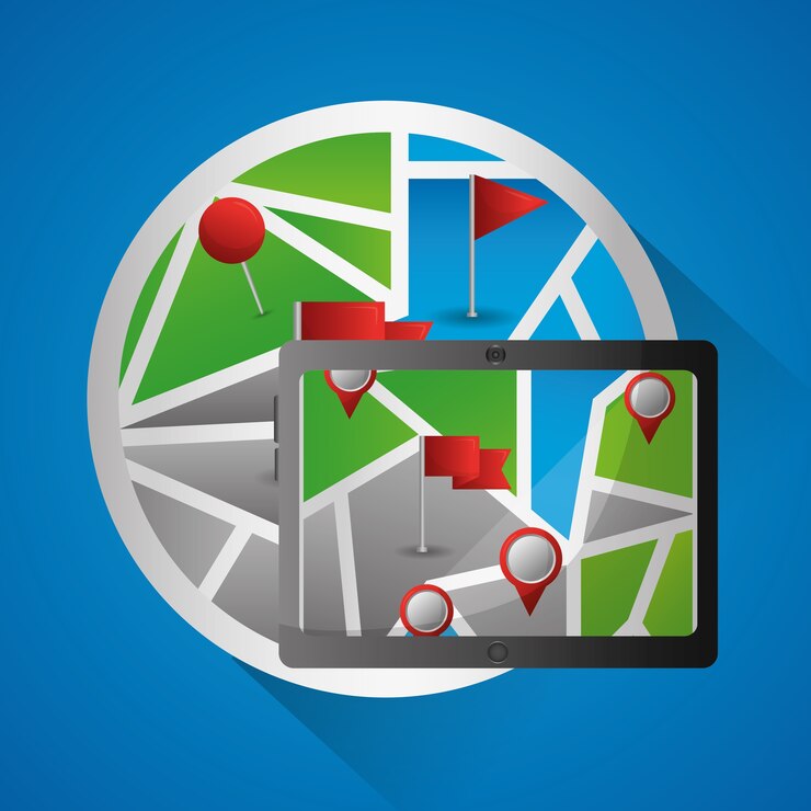 Vector gps navegación aplicación pegatina tecnología pin mapa ubicación lugar