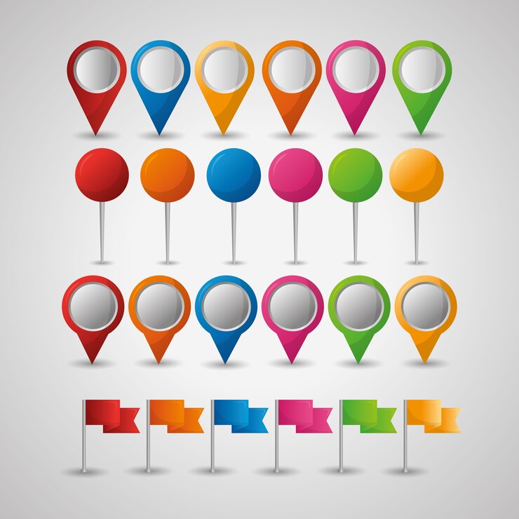 Vector gps navigation marcadores de banderas de muchos colores pin maps location