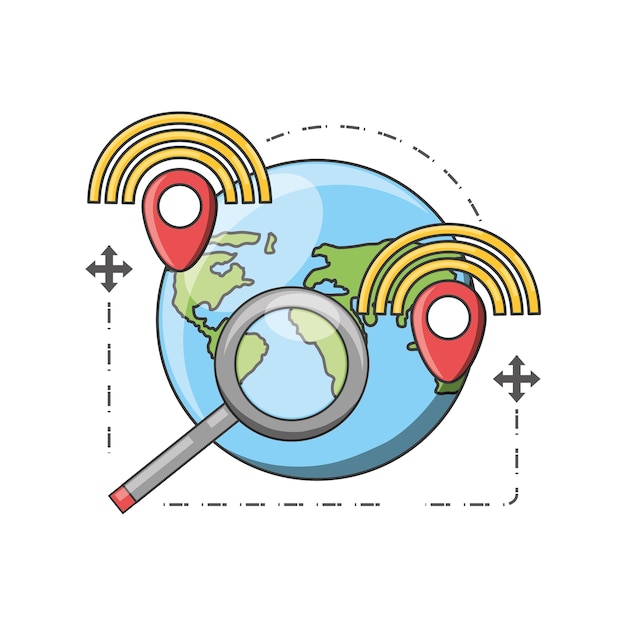 Gps y el planeta de viaje de navegación y tema de ruta