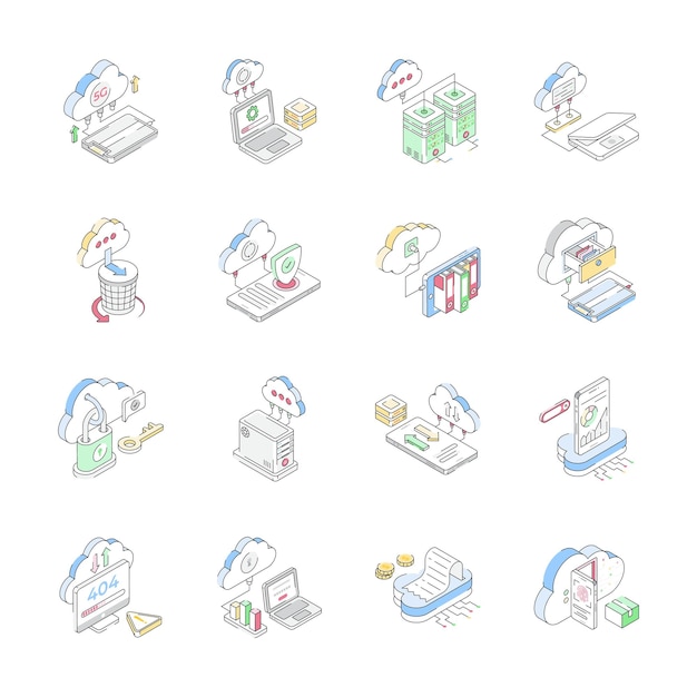 Grab handy set of cloud storage isometric icons easy to use designs