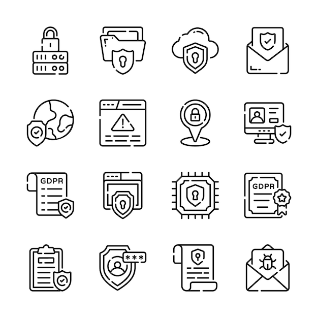 Grab this modern collection showing gdpr outline style icons