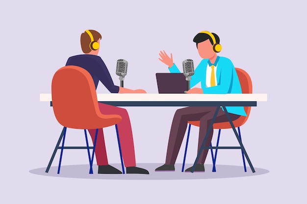 Grabación de podcast de audio o concepto de programa en línea Ilustración vectorial plana de color aislada