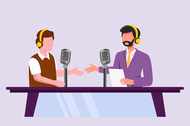 Grabación de podcast de audio o concepto de programa en línea Ilustración vectorial plana de colores aislada