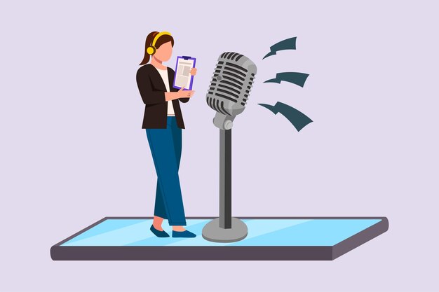 Grabación de podcast de audio o concepto de programa en línea Ilustración vectorial plana de colores aislada