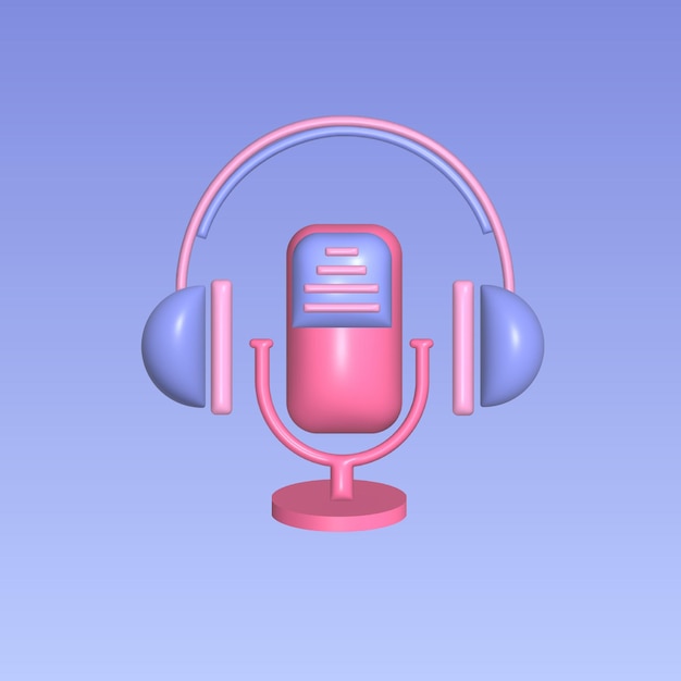 Grabación de podcast de audio o concepto de programa en línea Objeto 3d realista estilo de dibujos animados Vector colorido
